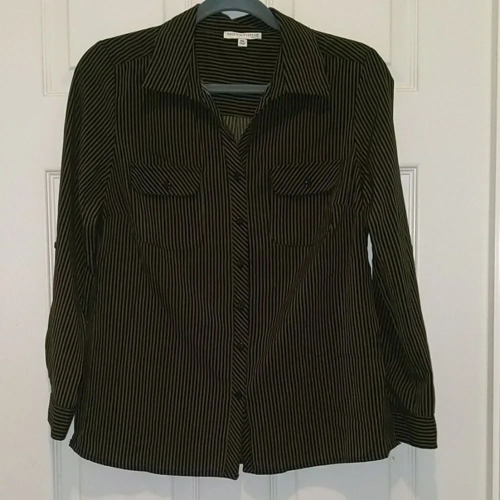 Notations Moss green and black striped shirt SzâPM